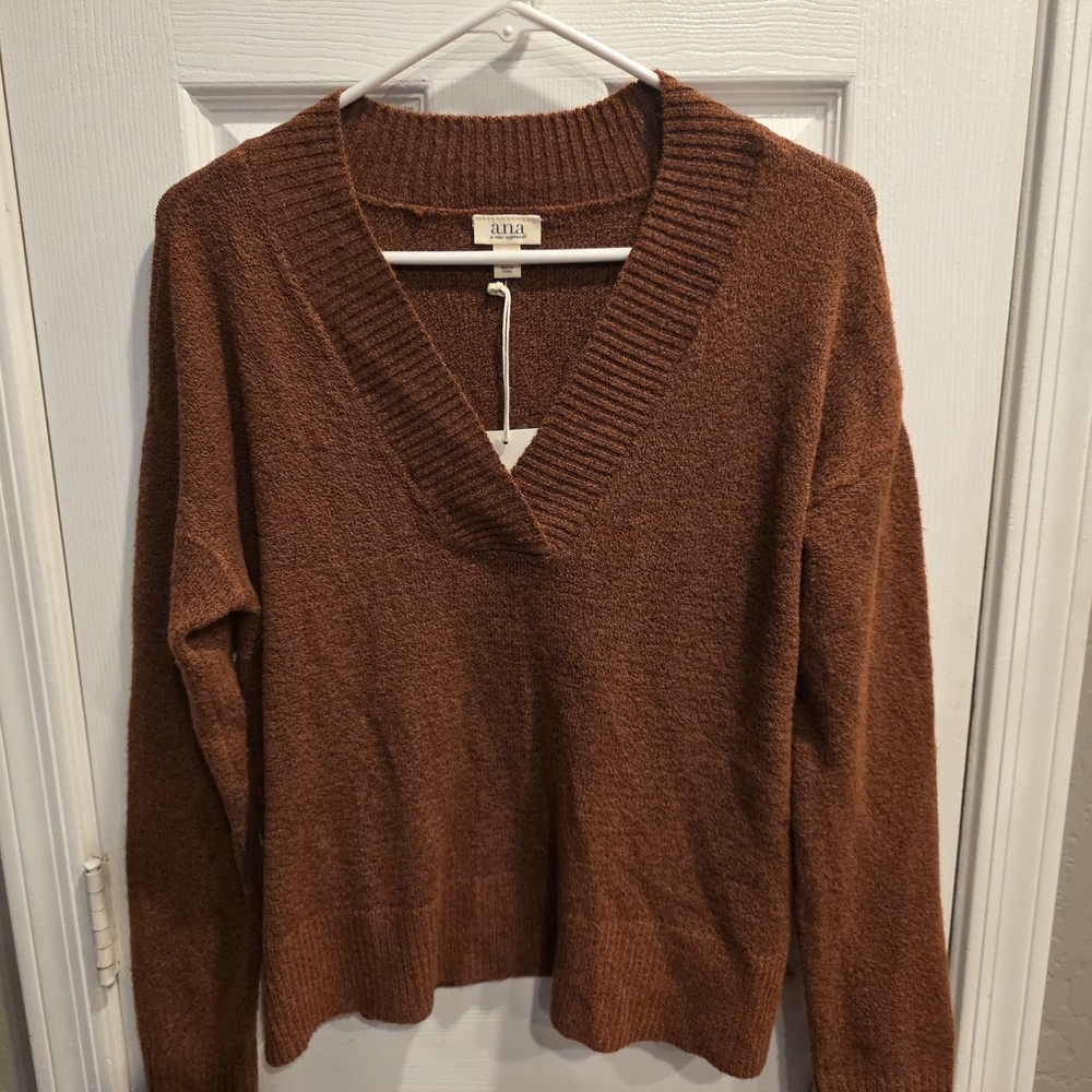 a.n.a Women's V-Neck Rust Sweater